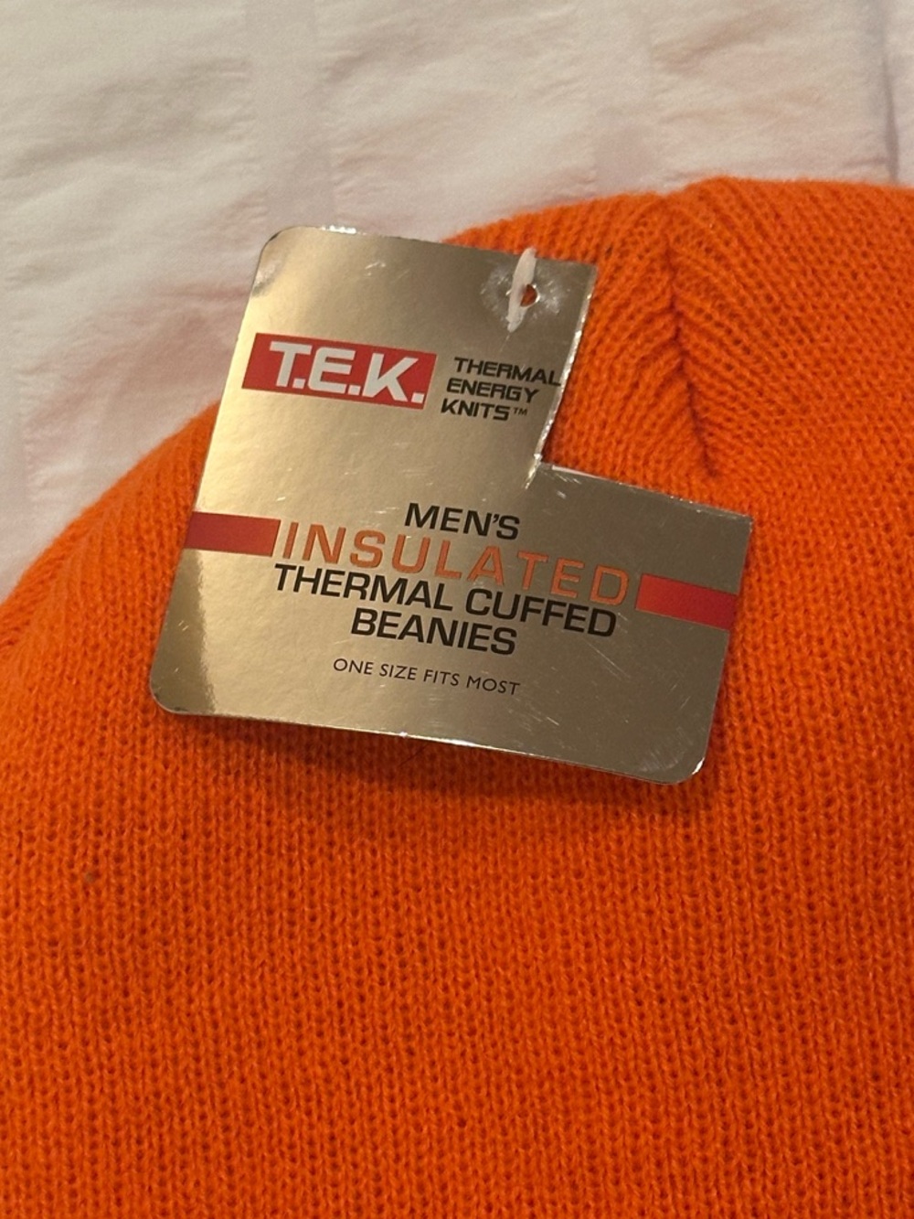 Men's T.E.K. Insulated Thermal Cuffed Beanie Knit Orange Hunting Winter Hat NWT - Picture 3 of 6